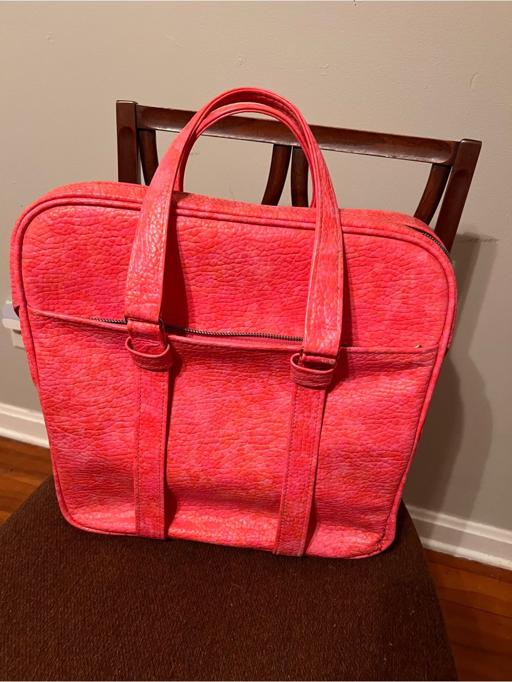 Vintage 1960’s Samsonite Silhouette Weekender Bag Bright Coral Pink